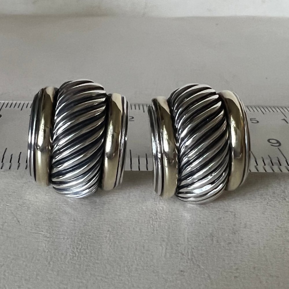 DAVID YURMAN Sterling Silver 14K Gold Thoroughbred Cable Earrings